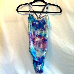 ⭐️ Dolphin one piece swimsuit bathing suit blue & purple tie dyed women S
